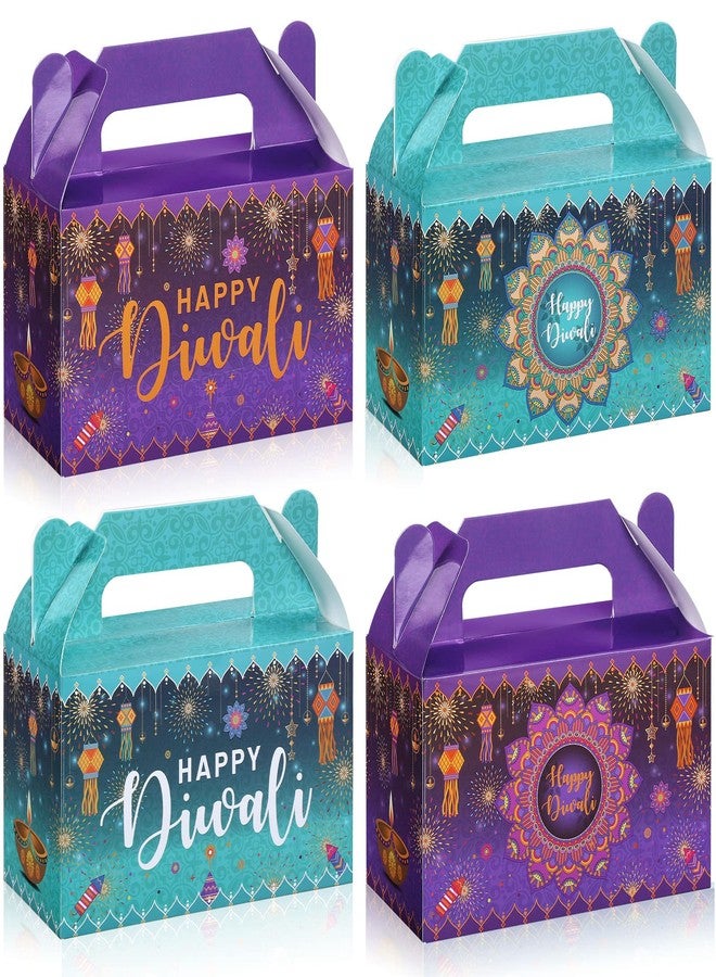 Nezyo 16 Pcs Happy Diwali Gable Boxes Rangoli Lantern Favor Packaging Containers Indian Deepavali Candy Gift Treat Containers Goodie Box for Diwali Party Decorations Lights Festival, 4 Style - Image 1