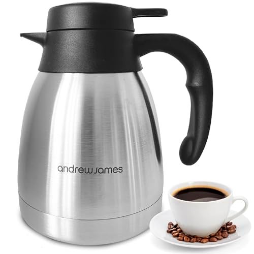 Andrew James 1L Thermal Coffee Carafe Double Walled Vacuum Jug Stainless Steel Insulated Tea  Coffee Pot for Hot and Cold Drinks Thermal Jug Flask Leak Proof Dispenser Durable and Portable