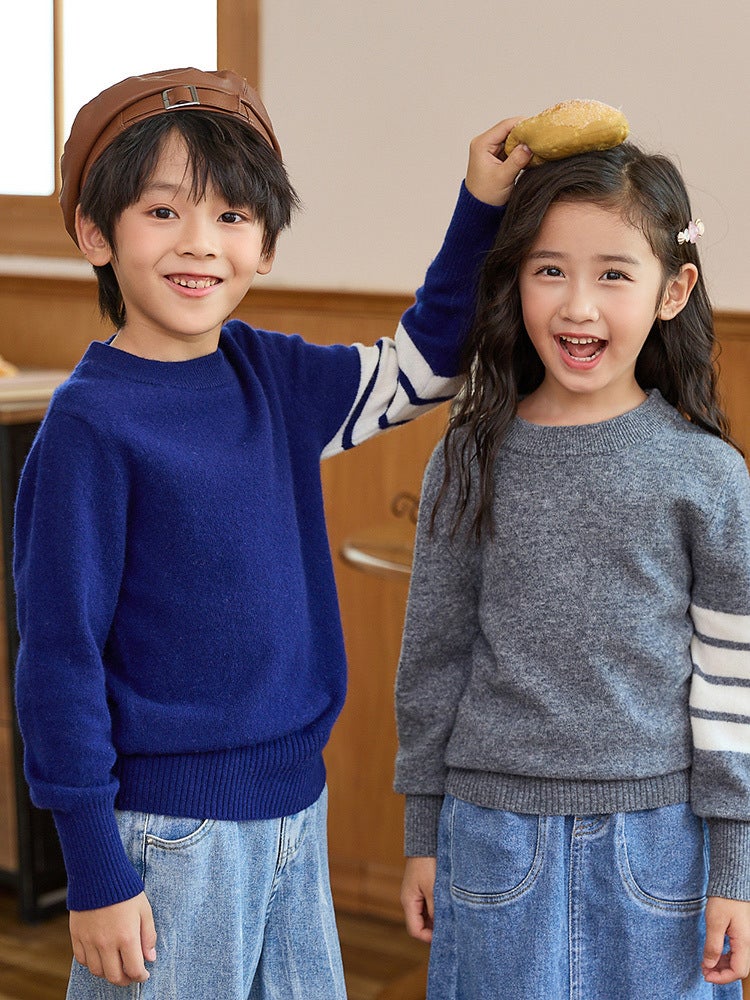 New Kidsren'S Woolen Knitwears, Round Neck Pullover Knitwears, Korean Style Four-Stripe Men'S And Women'S Kidsren'S Bottoming Knitwears - Image 5