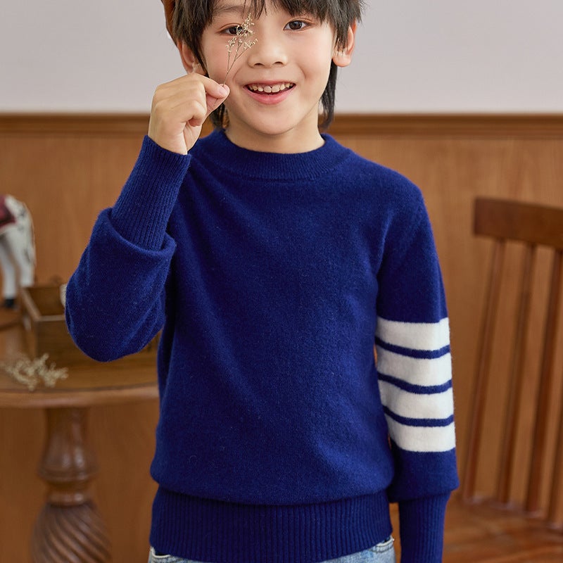 New Kidsren'S Woolen Knitwears, Round Neck Pullover Knitwears, Korean Style Four-Stripe Men'S And Women'S Kidsren'S Bottoming Knitwears - Image 1