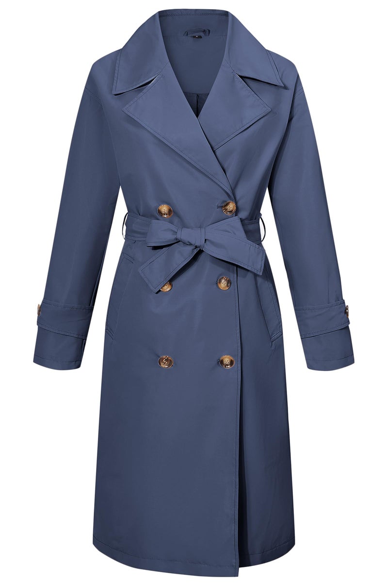 RISISSIDA Trench Coats for Women Long Double Breasted Spring Fall Waterproof Rain Jacket Overcoat Blue S - Image 1