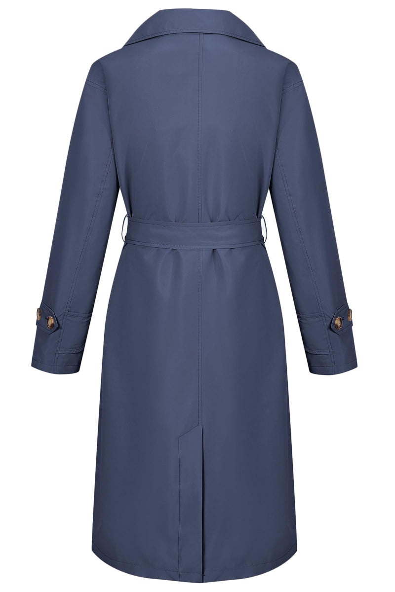 RISISSIDA Trench Coats for Women Long Double Breasted Spring Fall Waterproof Rain Jacket Overcoat Blue S - Image 2