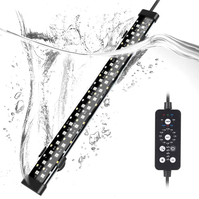 hygger Submersible LED Aquarium Light, 14W 15in 24/7 Mode Fish Tank Light with 5 Rows Beads, with Timer 9 Colors and Adjustable Brightness, Full Spectrum IP68 Waterproof Light for Fish Tank 16-27 inch - Image 1