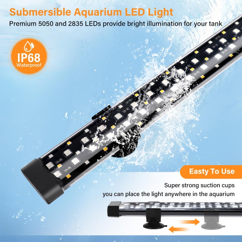 hygger Submersible LED Aquarium Light, 14W 15in 24/7 Mode Fish Tank Light with 5 Rows Beads, with Timer 9 Colors and Adjustable Brightness, Full Spectrum IP68 Waterproof Light for Fish Tank 16-27 inch - Image 5