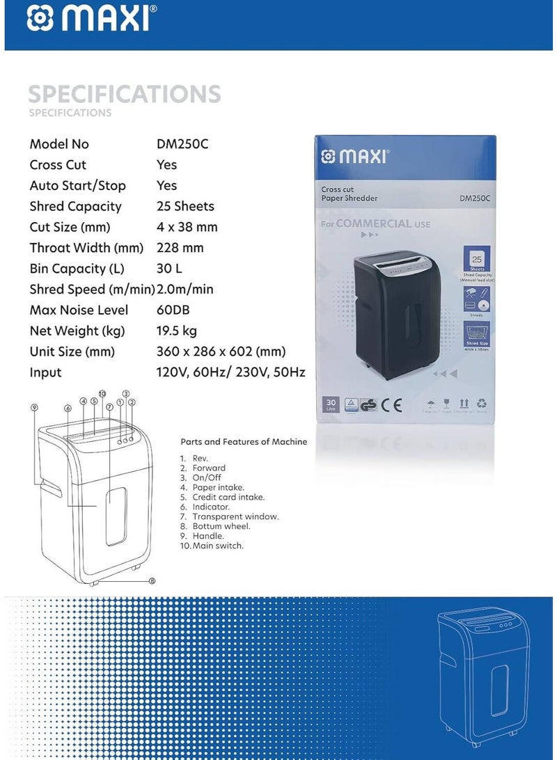 Maxi 25-Sheet Cross-Cut Paper Shredder, Black | DM250C - Image 2