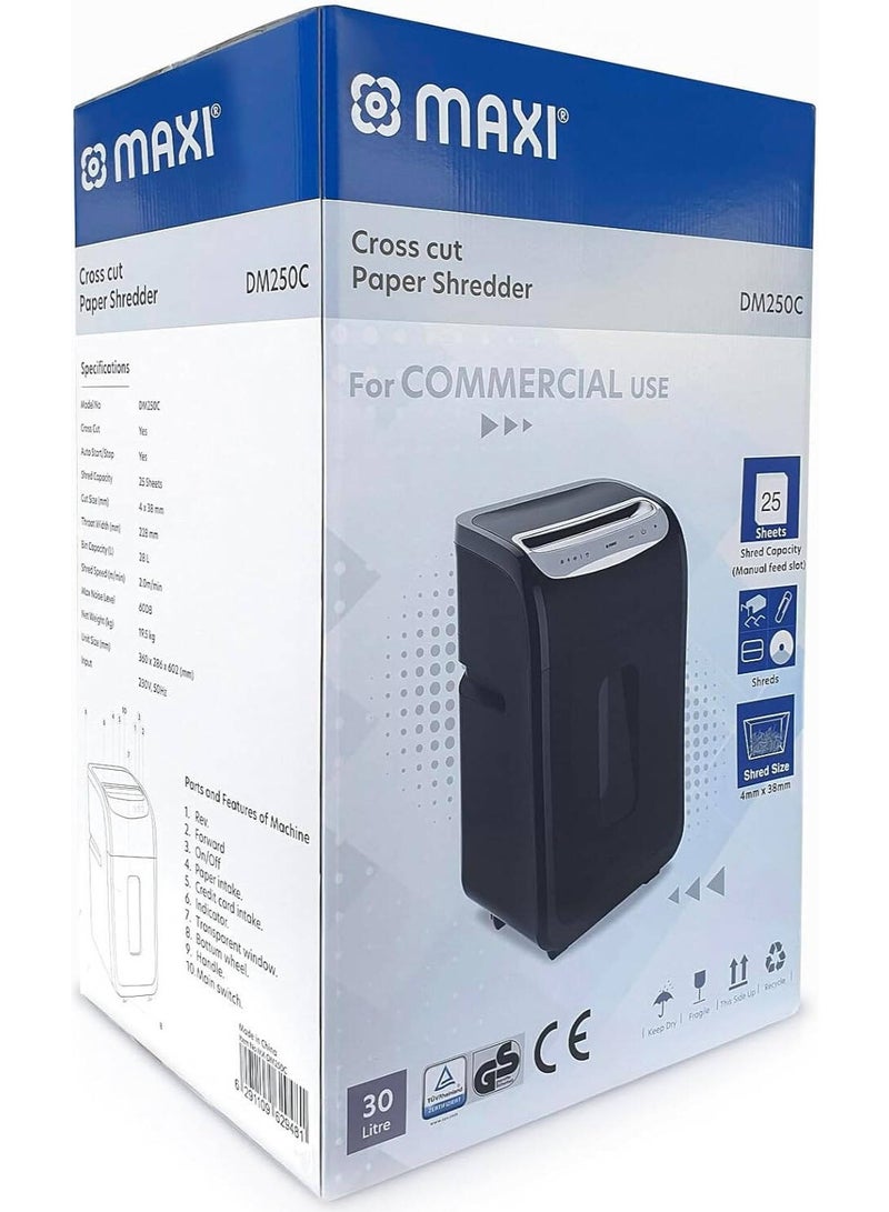 Maxi 25-Sheet Cross-Cut Paper Shredder, Black | DM250C - Image 4