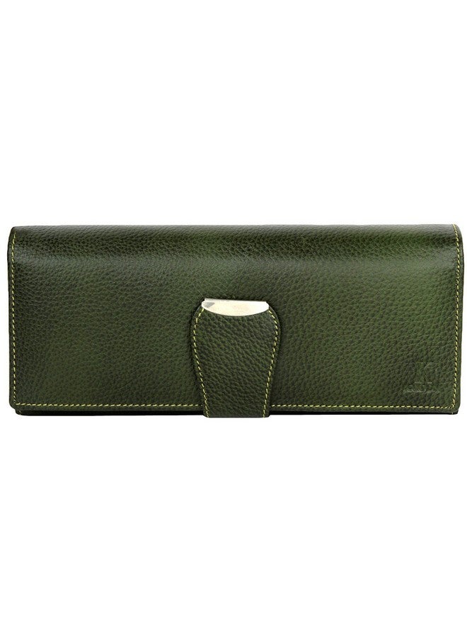 K London محفظة نسائية طويلة أنيقة باللون الأخضر من K London مع إغلاق حلقي و 2 جيب بسحاب - AZ01_جلد_أخضر - Image 1