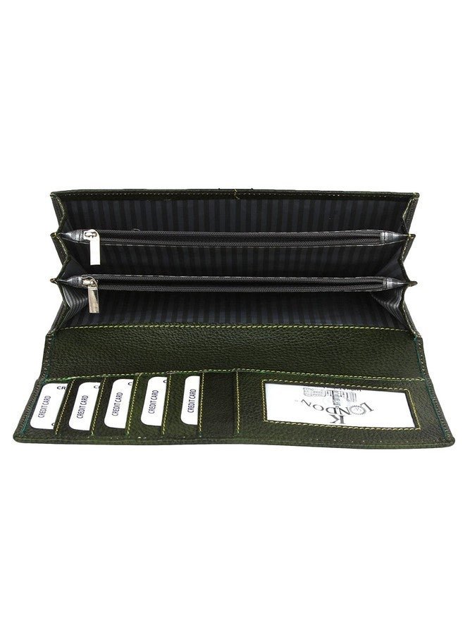 K London محفظة نسائية طويلة أنيقة باللون الأخضر من K London مع إغلاق حلقي و 2 جيب بسحاب - AZ01_جلد_أخضر - Image 4