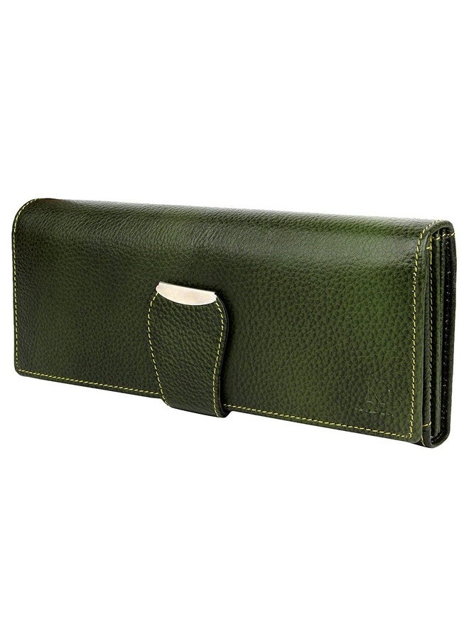 K London محفظة نسائية طويلة أنيقة باللون الأخضر من K London مع إغلاق حلقي و 2 جيب بسحاب - AZ01_جلد_أخضر - Image 5