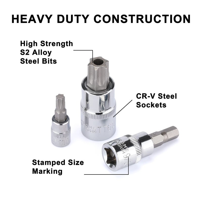 Mayouko 107-Piece Bit Socket Set, 1/4", 3/8" and 1/2" Drive, Torx/Hex/Ball End Hex, SAE/Metric, S2 Steel Bits - Image 4