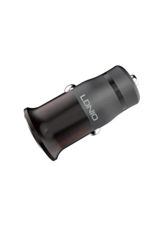 LDNIO - C304Q High Quality Journey Series Car Charger 18W With Lightning USB Cable - Black Grey - Image 1