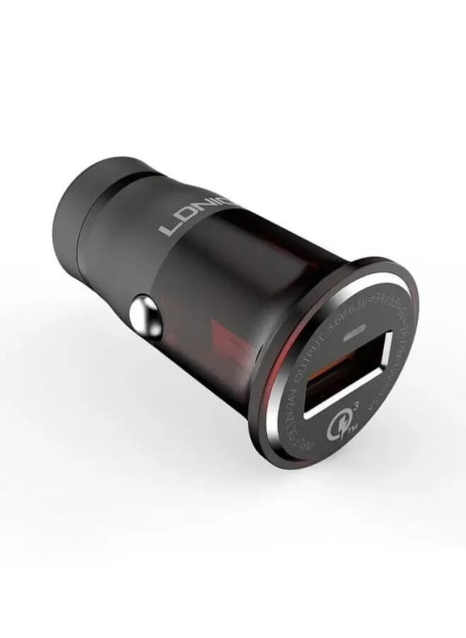 LDNIO - C304Q High Quality Journey Series Car Charger 18W With Lightning USB Cable - Black Grey - Image 1
