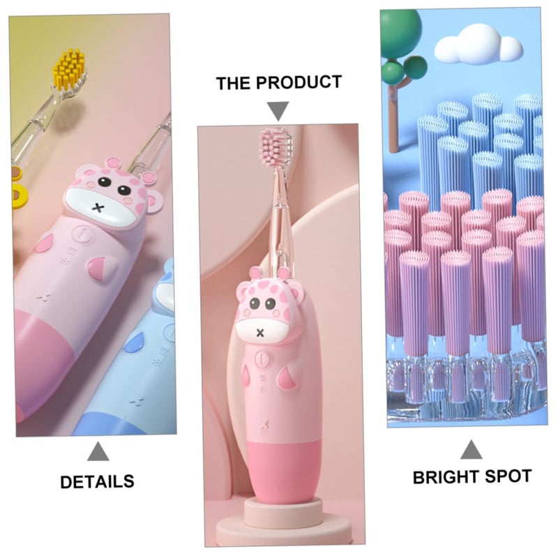 Electric Toothbrush With Soft Bristles Sonic Cleaning Pink Deer Cartoon Design Non Slip Handle - Image 3