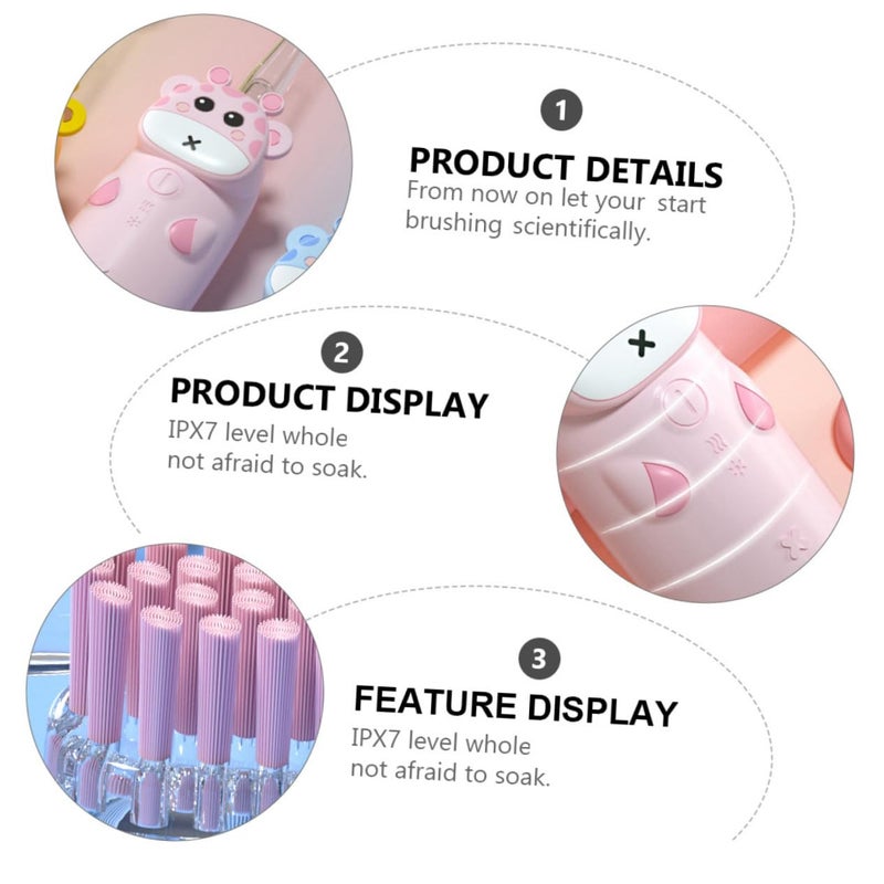 Electric Toothbrush With Soft Bristles Sonic Cleaning Pink Deer Cartoon Design Non Slip Handle - Image 4
