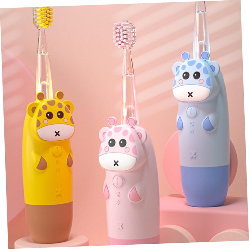 Electric Toothbrush With Soft Bristles Sonic Cleaning Pink Deer Cartoon Design Non Slip Handle - Image 5