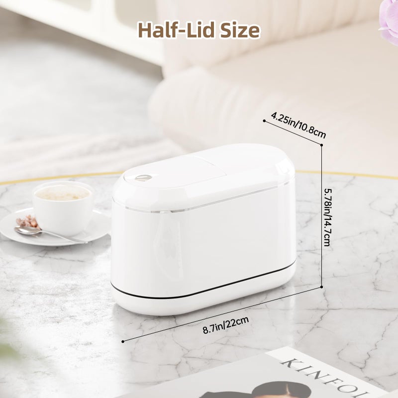 PAVSTINE Mini Trash Can for Desk with 5 Rolls of Trash Bags, Small Press-Top Countertop Garbage Bin, Removable Waste Basket for Bedroom, Vanity, Coffee Table, Kitchen (White Half-Lid) - Image 2
