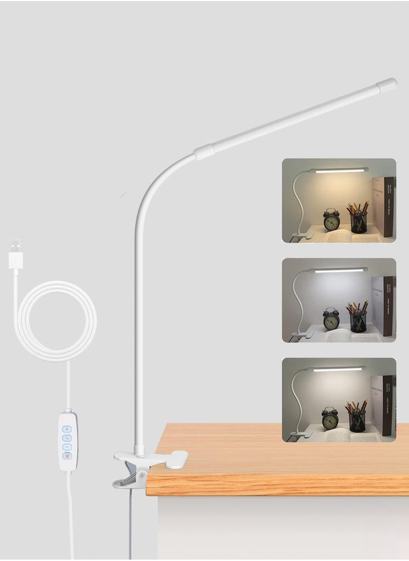 LOOPITYS 10W LED Desk Lamp with Clamp Dimmable Clip On Reading Light 10 Brightness Level 3 Lighting Modes Flexible Study Table Lamp USB  - Image 1
