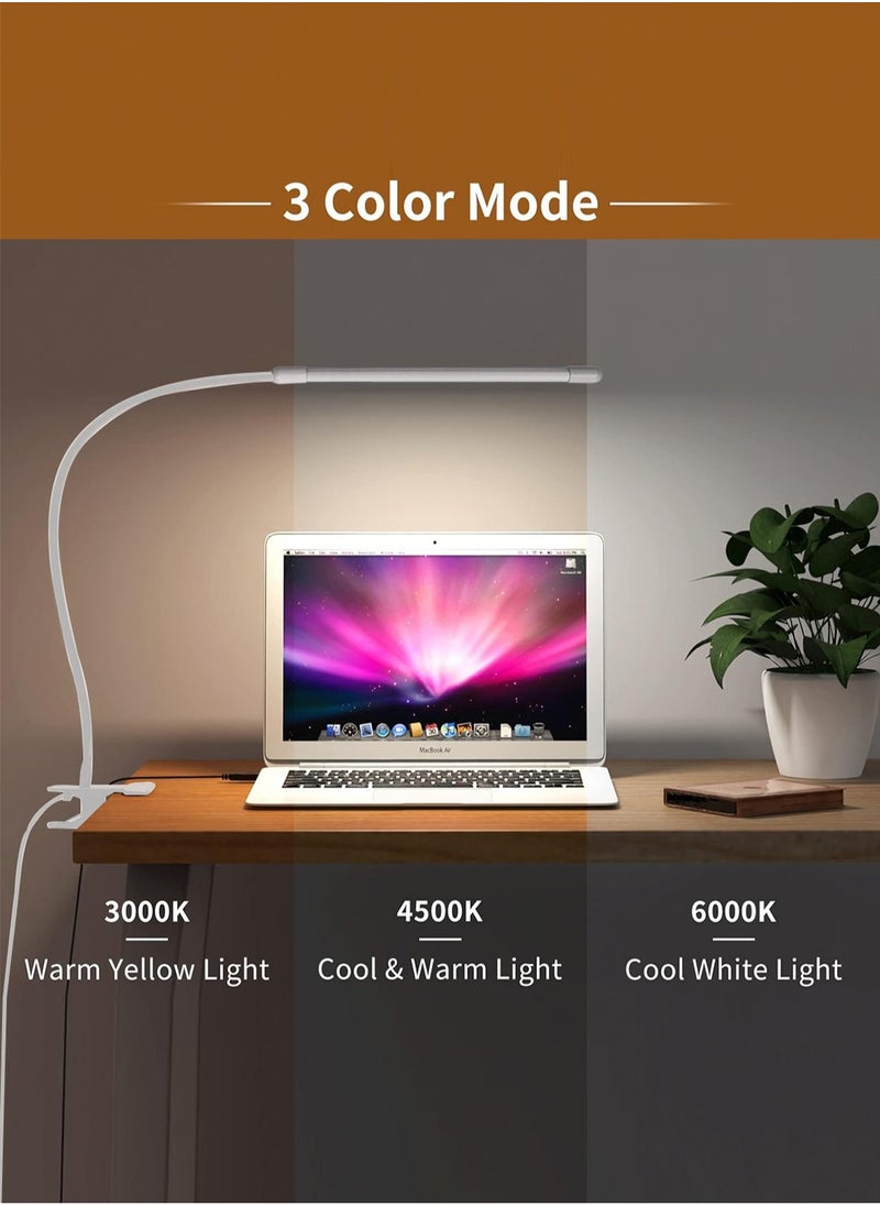 LOOPITYS 10W LED Desk Lamp with Clamp Dimmable Clip On Reading Light 10 Brightness Level 3 Lighting Modes Flexible Study Table Lamp USB  - Image 3
