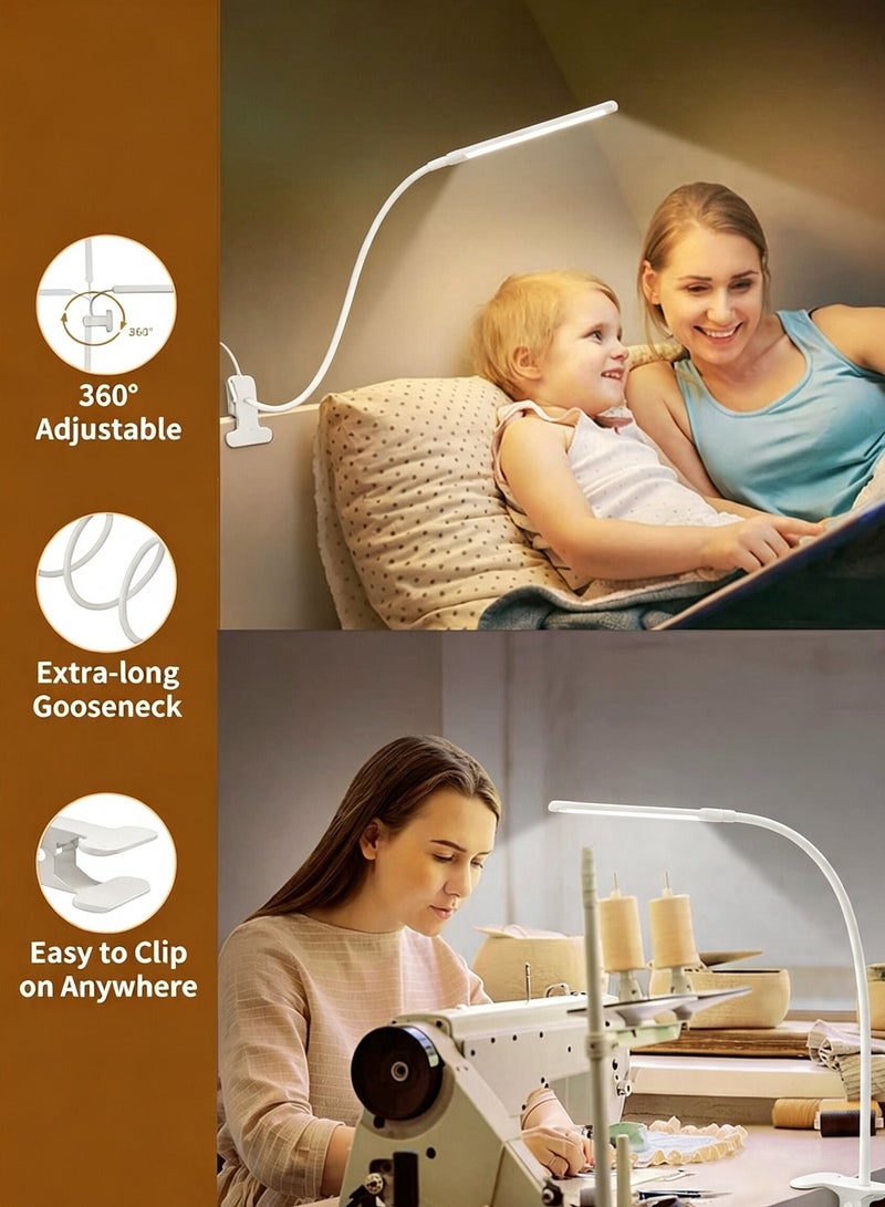 LOOPITYS 10W LED Desk Lamp with Clamp Dimmable Clip On Reading Light 10 Brightness Level 3 Lighting Modes Flexible Study Table Lamp USB - Image 5