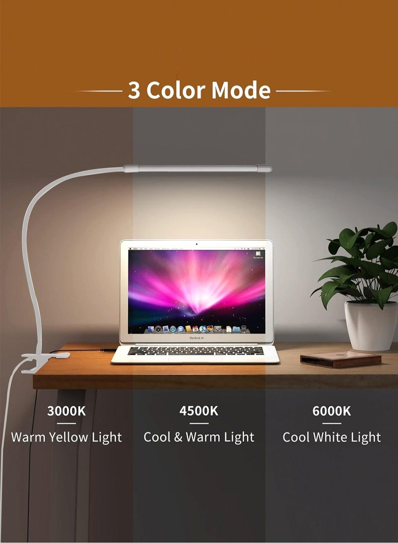 LOOPITYS 10W LED Desk Lamp with Clamp Dimmable Clip On Reading Light 10 Brightness Level 3 Lighting Modes Flexible Study Table Lamp USB - Image 3