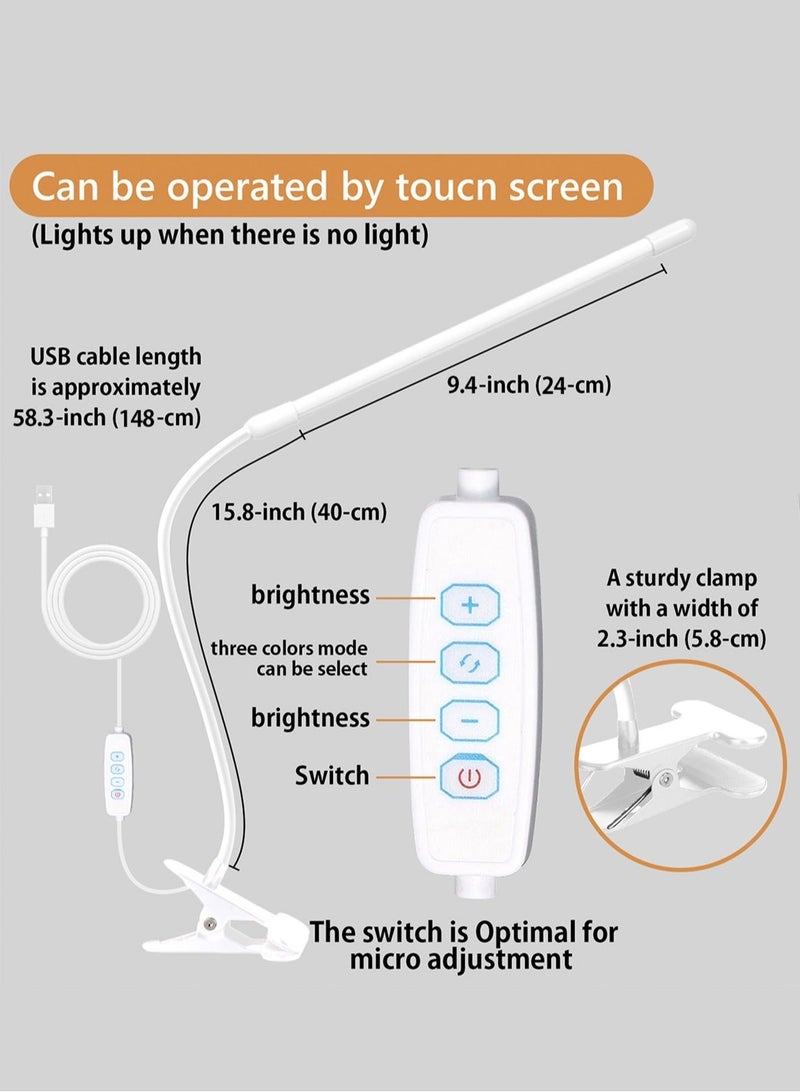 LOOPITYS 10W LED Desk Lamp with Clamp Dimmable Clip On Reading Light 10 Brightness Level 3 Lighting Modes Flexible Study Table Lamp USB - Image 2
