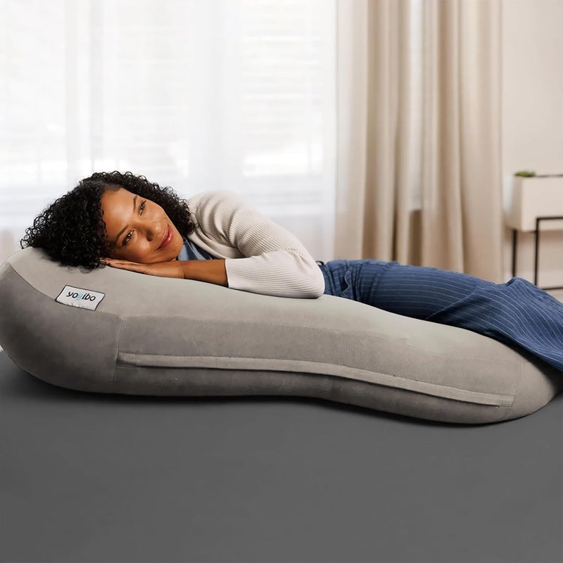 Yogibo Curve Roll Body Pillow MultiPurpose Cylinder Tube Shaped Long Round Contour Pillow for Side Sleeping Pregnancy Sitting Filled with Soft MicroBeads for Adults and Kids Light Grey - Image 5
