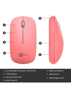 lecoo WS214 Wireless 1200DPI 3-Button Optical Mouse Pink  - Image 4