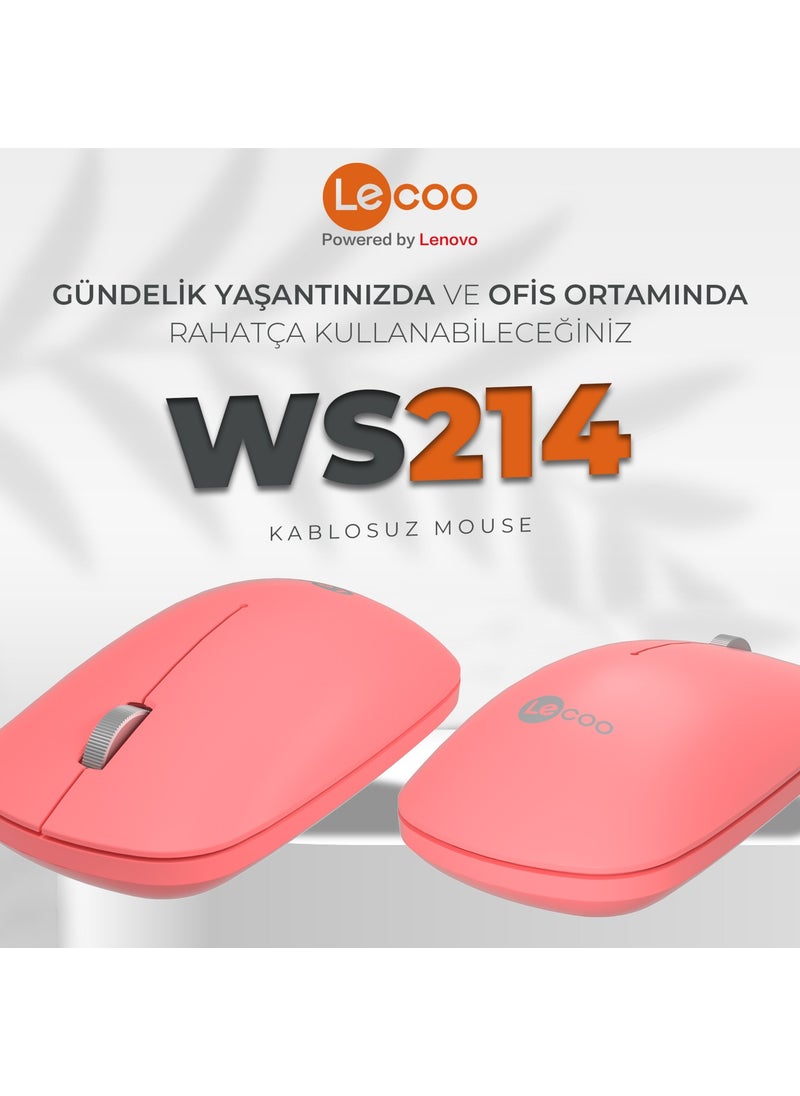 lecoo - WS214 Wireless 1200DPI 3-Button Optical Mouse Pink - Image 1
