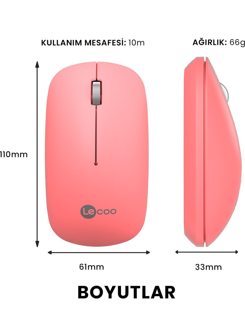 lecoo - WS214 Wireless 1200DPI 3-Button Optical Mouse Pink - Image 1