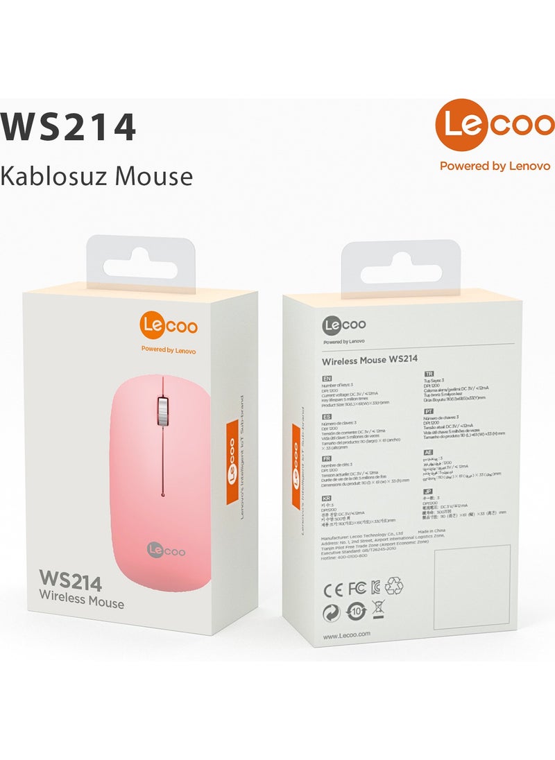 lecoo - WS214 Wireless 1200DPI 3-Button Optical Mouse Pink - Image 1