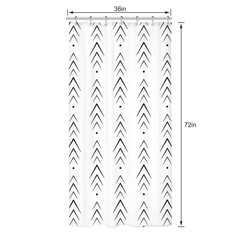 Riyidecor Boho Black White Stall Small Half Size Dorm Shower Curtain 36x72 Inch Single Narrow Herringbone Zig Zag Chevron Modern Geometric Tiny RV Decor Fabric Bathroom Set Polyester Waterproof - Image 2