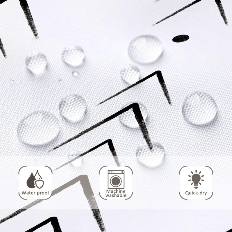 Riyidecor Boho Black White Stall Small Half Size Dorm Shower Curtain 36x72 Inch Single Narrow Herringbone Zig Zag Chevron Modern Geometric Tiny RV Decor Fabric Bathroom Set Polyester Waterproof - Image 5