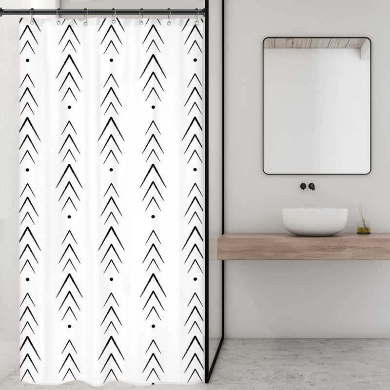 Riyidecor Boho Black White Stall Small Half Size Dorm Shower Curtain 36x72 Inch Single Narrow Herringbone Zig Zag Chevron Modern Geometric Tiny RV Decor Fabric Bathroom Set Polyester Waterproof - Image 3