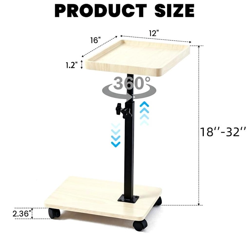 Bohodiy C Table End Table Adjustable Height,C Shaped End for Couchï¼ŒSnack Tables,360Â°Swivel TV Tray Sofa Table,Tables That Slide Under,Coffee SideTable for Bed,Chair,Bath-tub (Solid Wood Color) - Image 2
