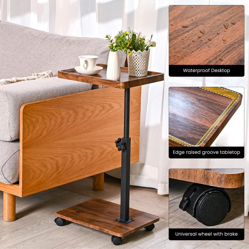 Bohodiy C Table End Table Adjustable Height,C Shaped End for Couchï¼ŒSnack Tables,360Â°Swivel TV Tray Sofa Table,Tables That Slide Under,Coffee SideTable for Bed,Chair,Bath-tub (Solid Wood Color) - Image 5