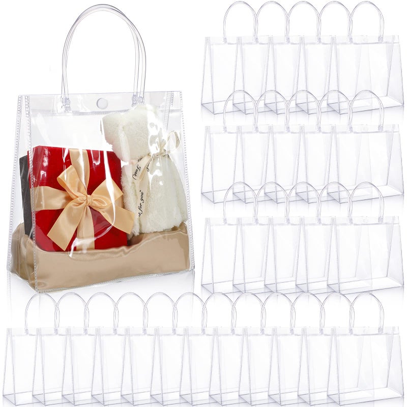 Saintrygo 80 Pcs Clear Plastic Gift Bags with Handles Small Transparent PVC Reusable Tote Gift Bags for Shopping Wedding Favor79 x 79 x 32 Inch