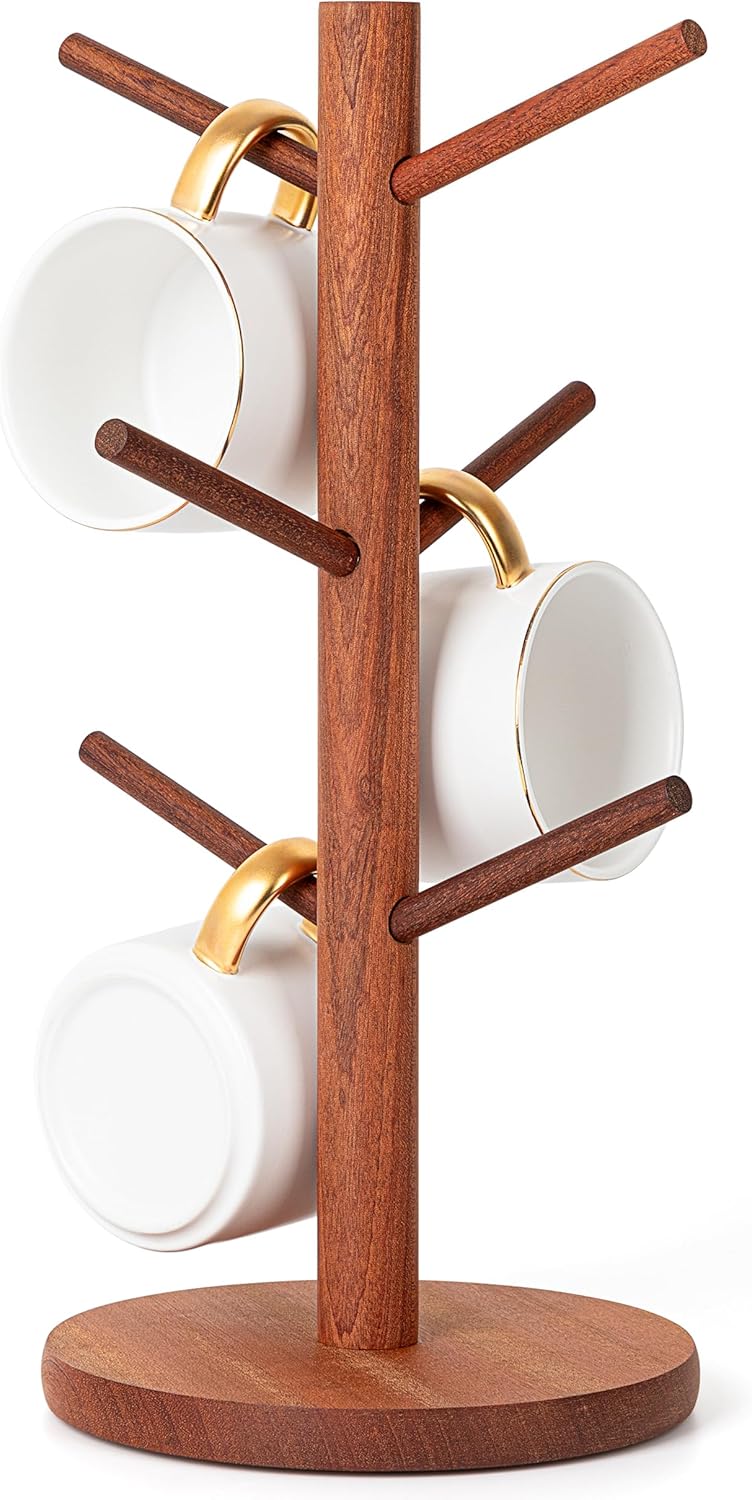 MYLIFEUNIT Mug Holder Tree, Coffee Cup Holder with 6 Hooks (Reddish Brown) - Image 1