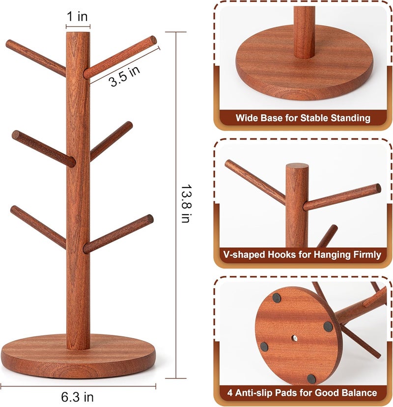 MYLIFEUNIT Mug Holder Tree, Coffee Cup Holder with 6 Hooks (Reddish Brown) - Image 5