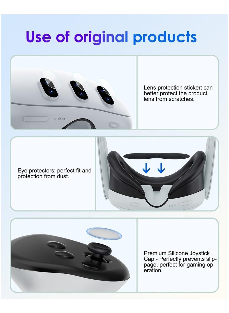 for Meta Quest 3 Accessories, Protective Shell Cover Compatible with Oculus Quest 3, VR Accessories Included Transparent Shell Cover, Lens Tempered Film, Lens Cover, Joystick Caps - Image 5