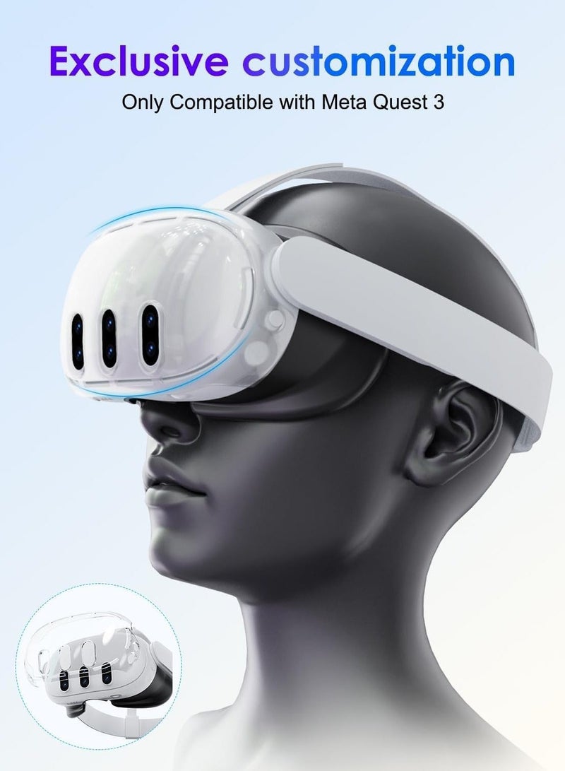 for Meta Quest 3 Accessories, Protective Shell Cover Compatible with Oculus Quest 3, VR Accessories Included Transparent Shell Cover, Lens Tempered Film, Lens Cover, Joystick Caps - Image 4