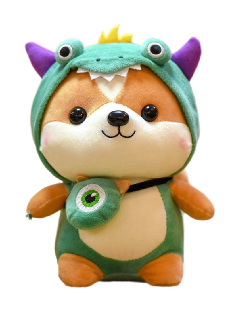 25 CM Cute Cartoon Shiba Inu Plush Toy Soft Stuffed Doll For Girls And Boys All Ages Gift （Monster Dress Up Green）  - Image 1