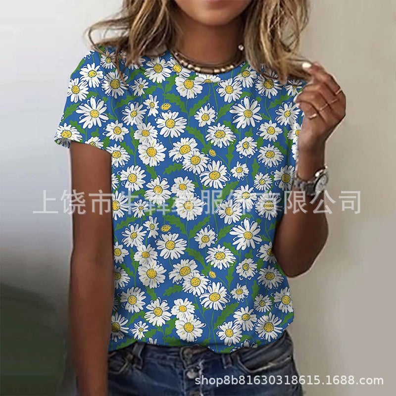 Summer 3Dt Shirt Short Sleeve Leisure Floral Wind Printing Ladies Short Sleeve T-Shirt - Image 1