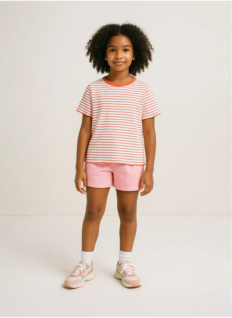 MINOTI Teen Girls Ribbed T-Shirt with Lettuce Hem