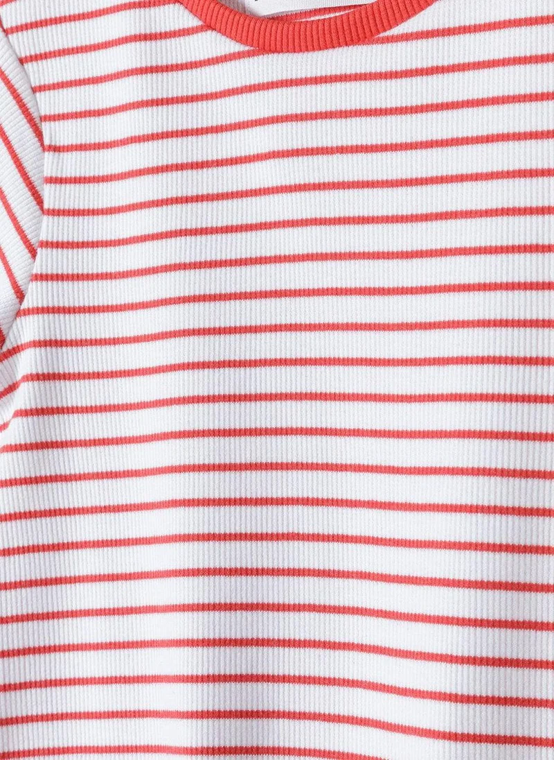 MINOTI Teen Girls Ribbed T-Shirt with Lettuce Hem