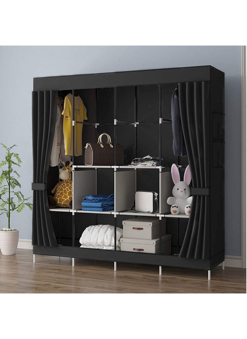 Roman Gifts canvas Wardrobe Portable Wardrobe Shelves Clothes Storage Organizer With Curtain Cover  - Image 3
