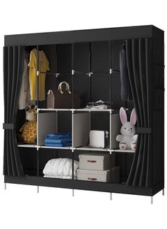 Roman Gifts canvas Wardrobe Portable Wardrobe Shelves Clothes Storage Organizer With Curtain Cover  - Image 1