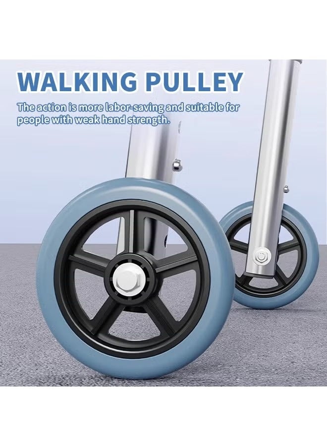 KORAX Heavy-Duty Foldable Walker for Elderly 6-Levels Adjustable Height Walking Stick with Anti-Slip Design Durable Aluminum Alloy Mobility Aid with Walking Pulley Fixed and Interactive Use & One-Touch Storage for Home and Outdoor Mobility Assistance - Image 4