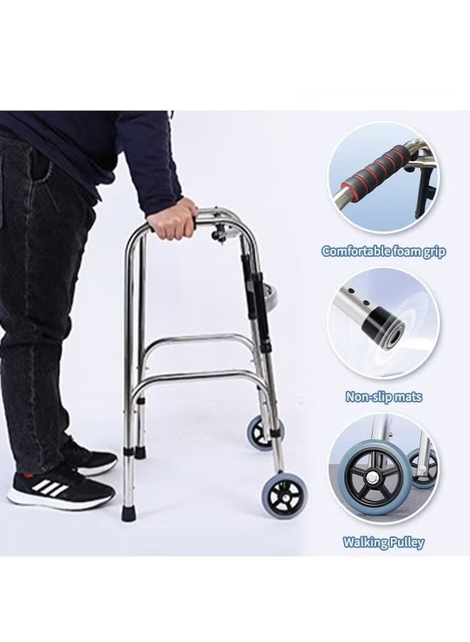 KORAX Heavy-Duty Foldable Walker for Elderly 6-Levels Adjustable Height Walking Stick with Anti-Slip Design Durable Aluminum Alloy Mobility Aid with Walking Pulley Fixed and Interactive Use & One-Touch Storage for Home and Outdoor Mobility Assistance - Image 3