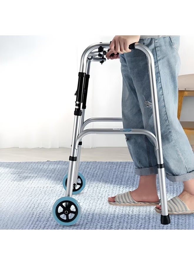 KORAX Heavy-Duty Foldable Walker for Elderly 6-Levels Adjustable Height Walking Stick with Anti-Slip Design Durable Aluminum Alloy Mobility Aid with Walking Pulley Fixed and Interactive Use & One-Touch Storage for Home and Outdoor Mobility Assistance - Image 1