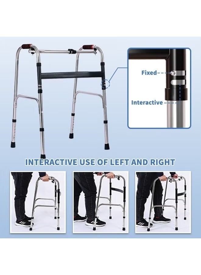KORAX Heavy-Duty Foldable Walker for Elderly 6-Levels Adjustable Height Walking Stick with Anti-Slip Design Durable Aluminum Alloy Mobility Aid with Walking Pulley Fixed and Interactive Use & One-Touch Storage for Home and Outdoor Mobility Assistance - Image 5